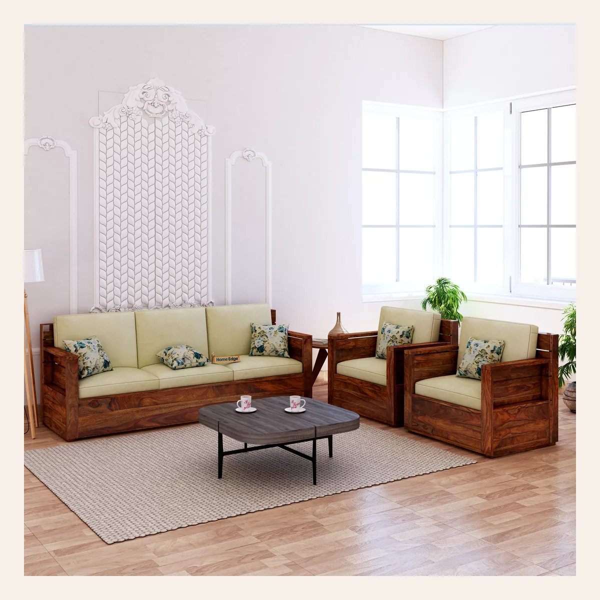Breatlee Wooden 3 1 1 Wooden Sofa