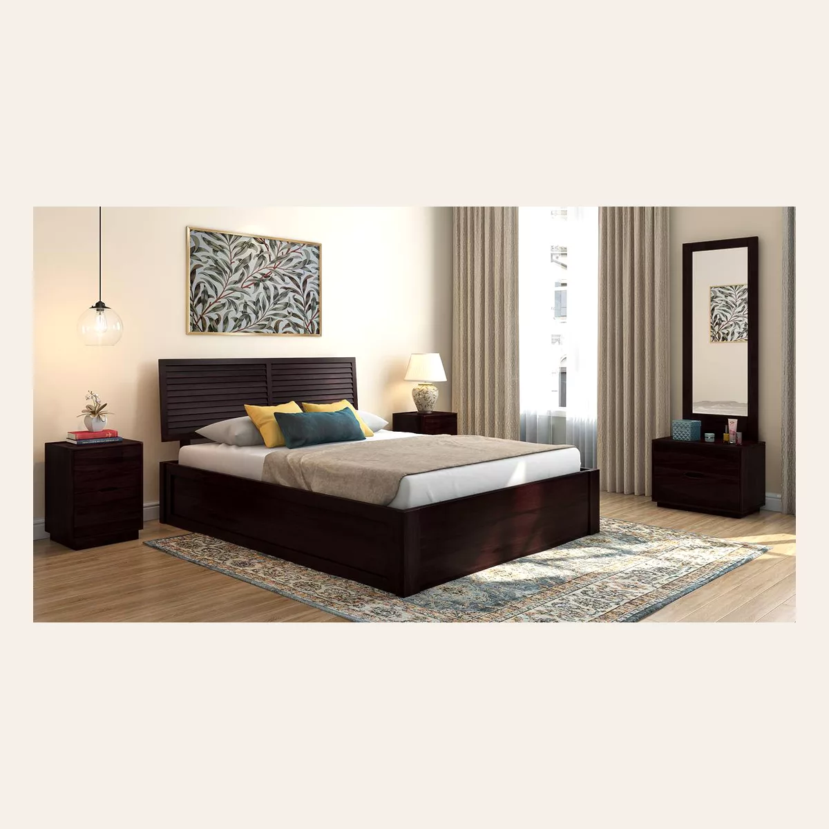 Mahogany Finish King Storage Bed