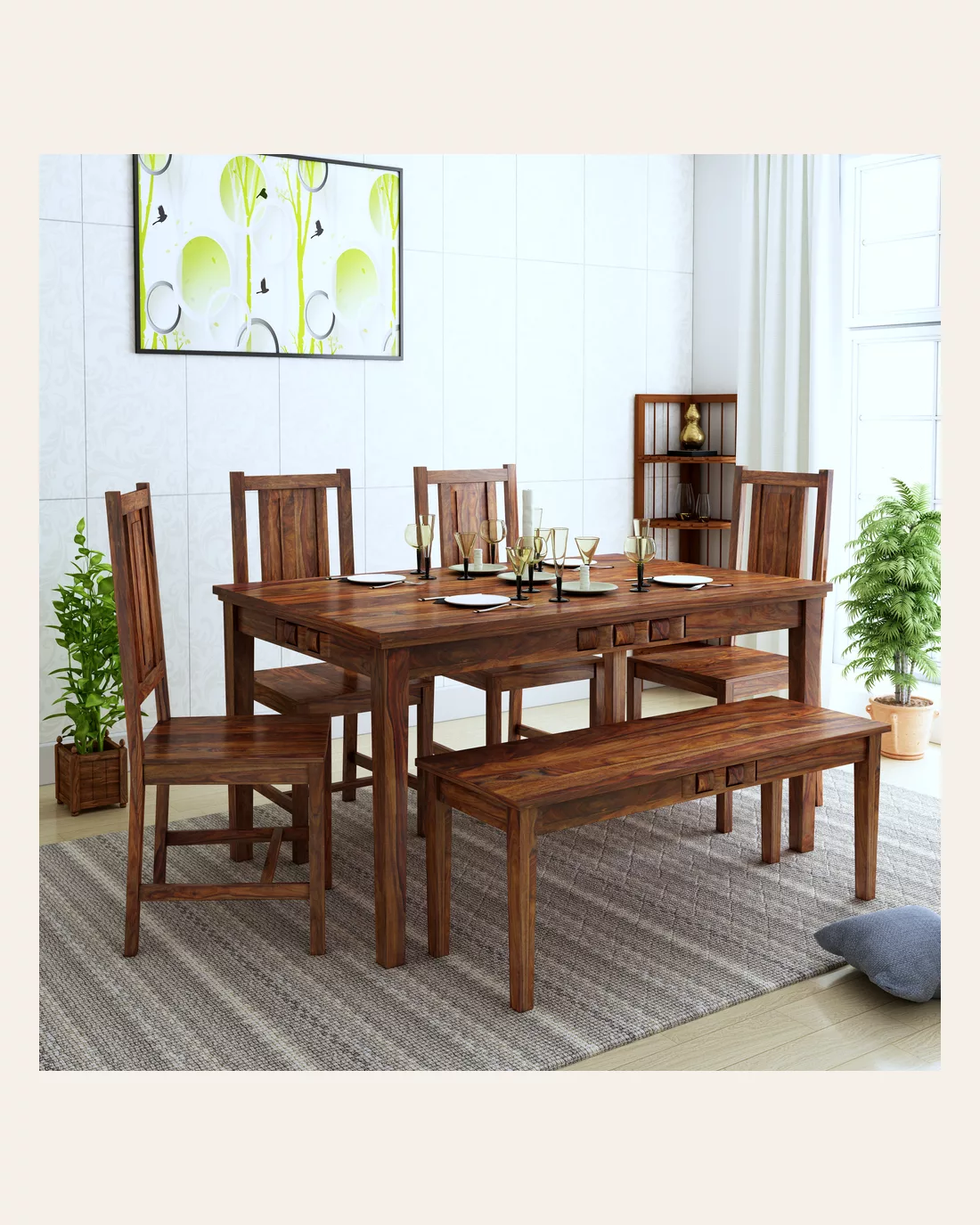 Weave 6 Seater Dining With Bench Dining Set