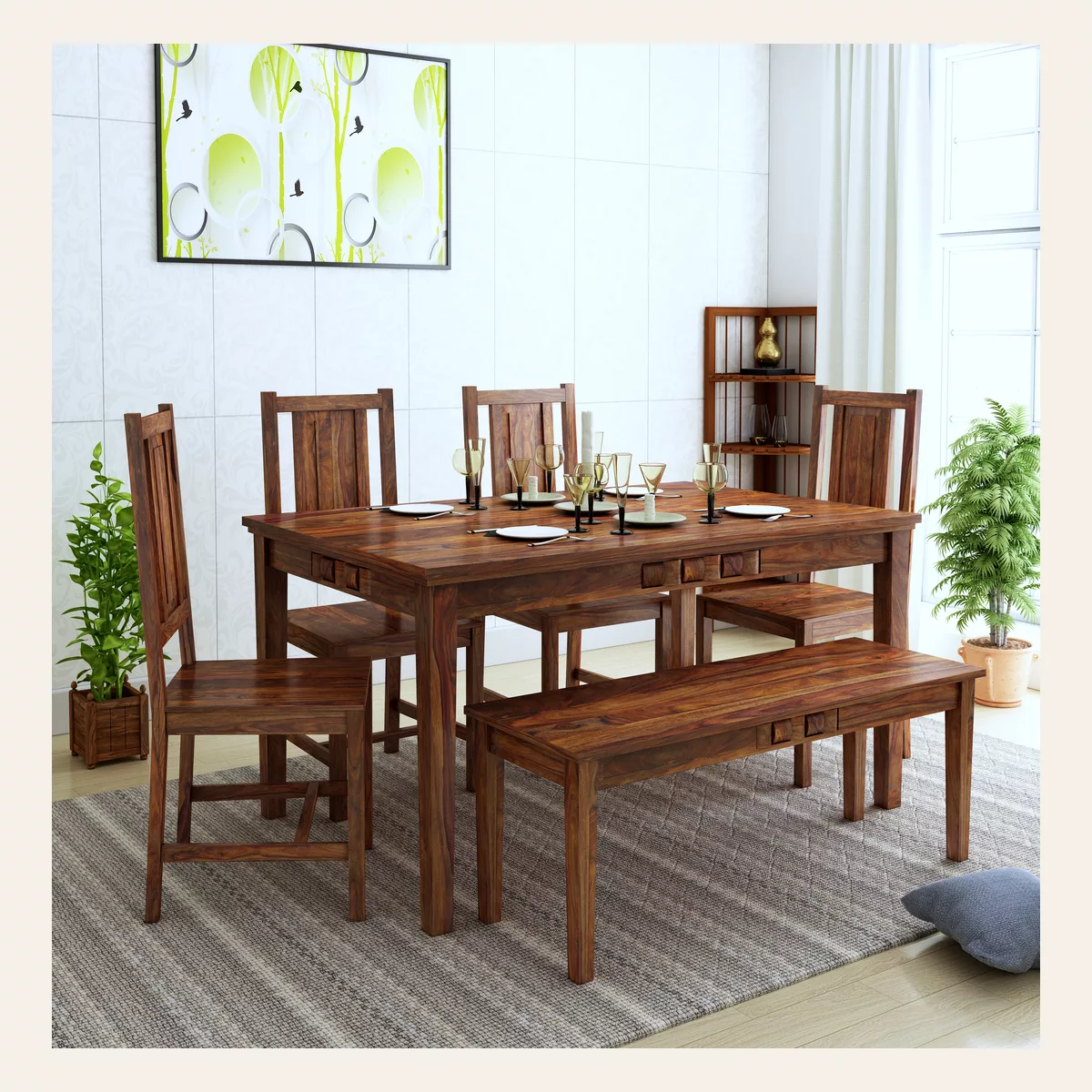 Weave 6 Seater Dining With Bench Dining Set